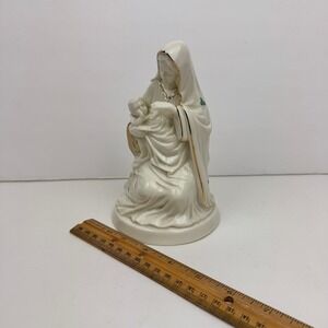 Vtg Lefton Madonna Child Jesus Ave Maria Wind-up Cream Gold Accents Clovers Back